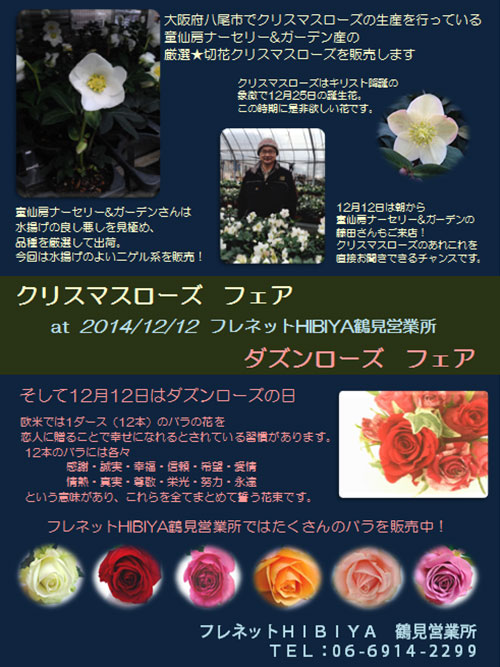 フレネットhibiya 今週の店頭 大阪 14 12 9 藤田植物園 ダズンローズフェア